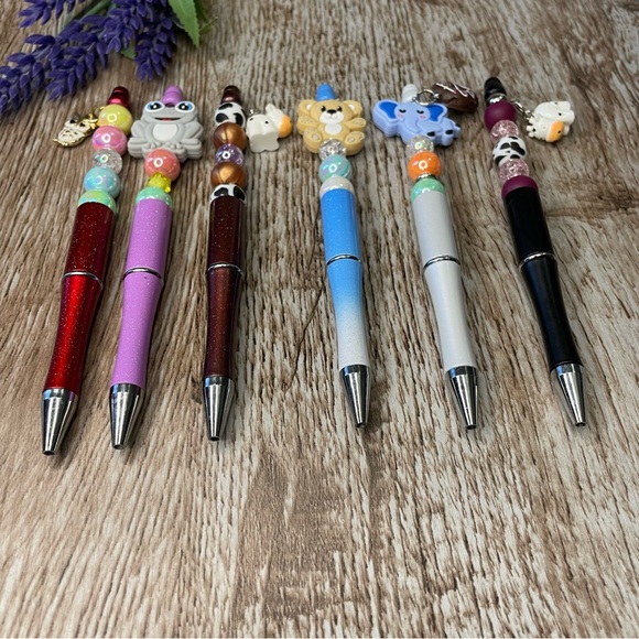 Writing Pen Owl Frog Cow Artisan Beaded Silicone Gift Custom Handcrafted Office - Picture 2 of 8
